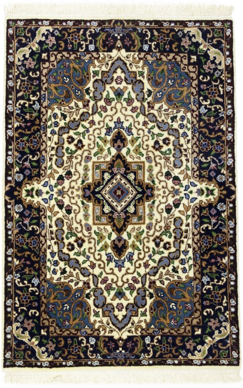 Cream & Navy Floral 3X4 Kirman Oriental Rug