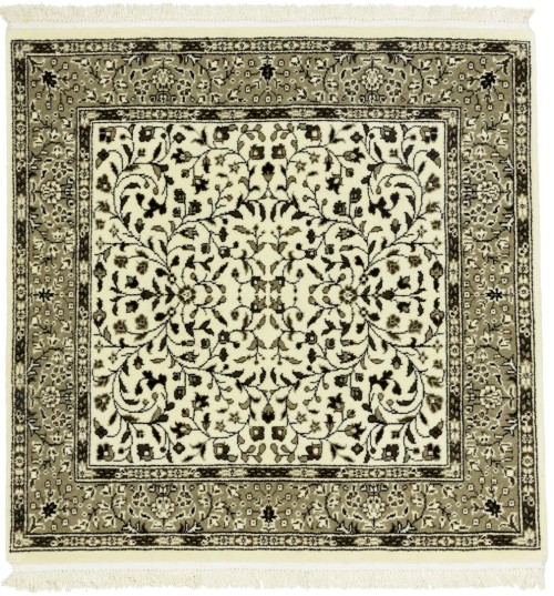 Cream Beige Floral 3X3 Kirman Oriental Square Rug