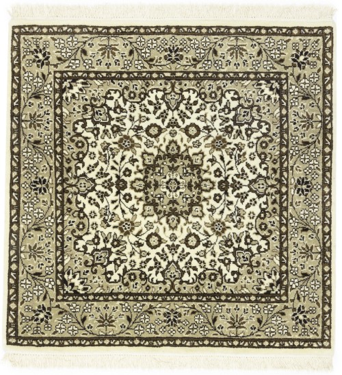 Cream Brown Floral 3X3 Kirman Oriental Square Rug