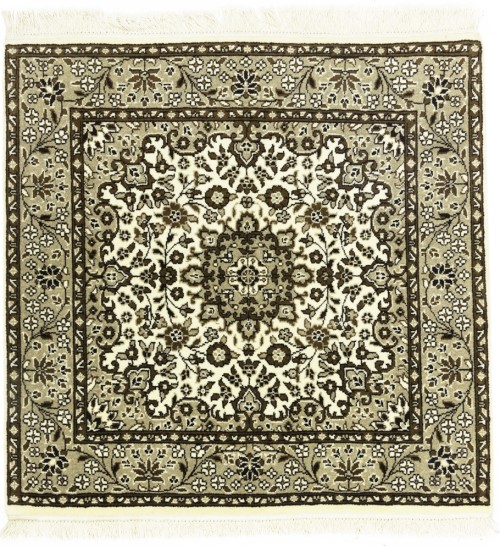 Cream Brown Floral 3X3 Kirman Oriental Square Rug