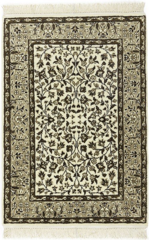 Cream & Brown Floral 2X3 Kirman Oriental Rug