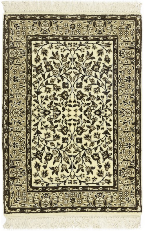 Cream & Brown Floral 2X3 Kirman Oriental Rug