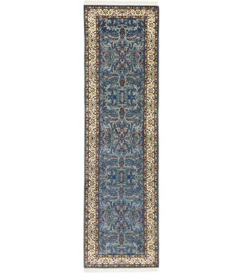 Blue & Cream Floral 3X10 Kirman Oriental Runner Rug