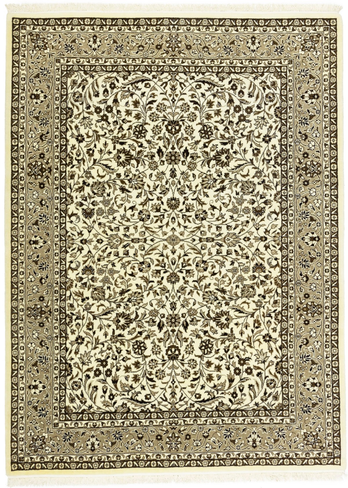 Cream Brown Floral 6X8 Kirman Oriental Rug