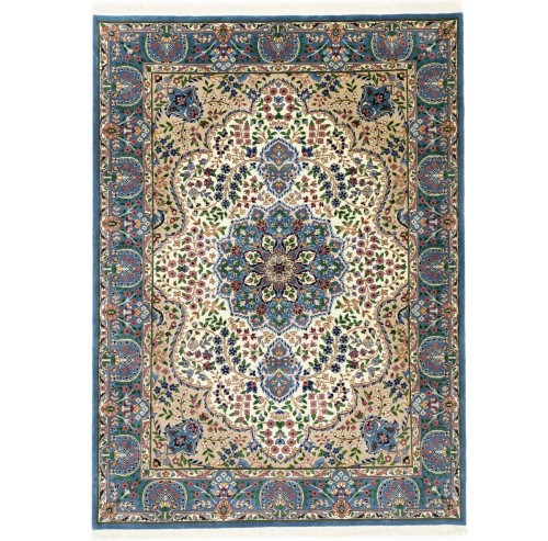 Cream & Blue Floral 6X8 Kirman Oriental Rug