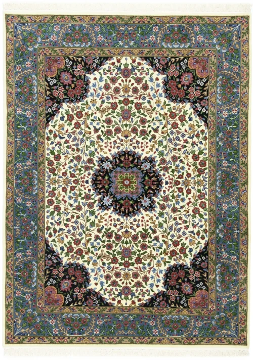 Cream & Blue Floral 5X7 Kirman Oriental Rug