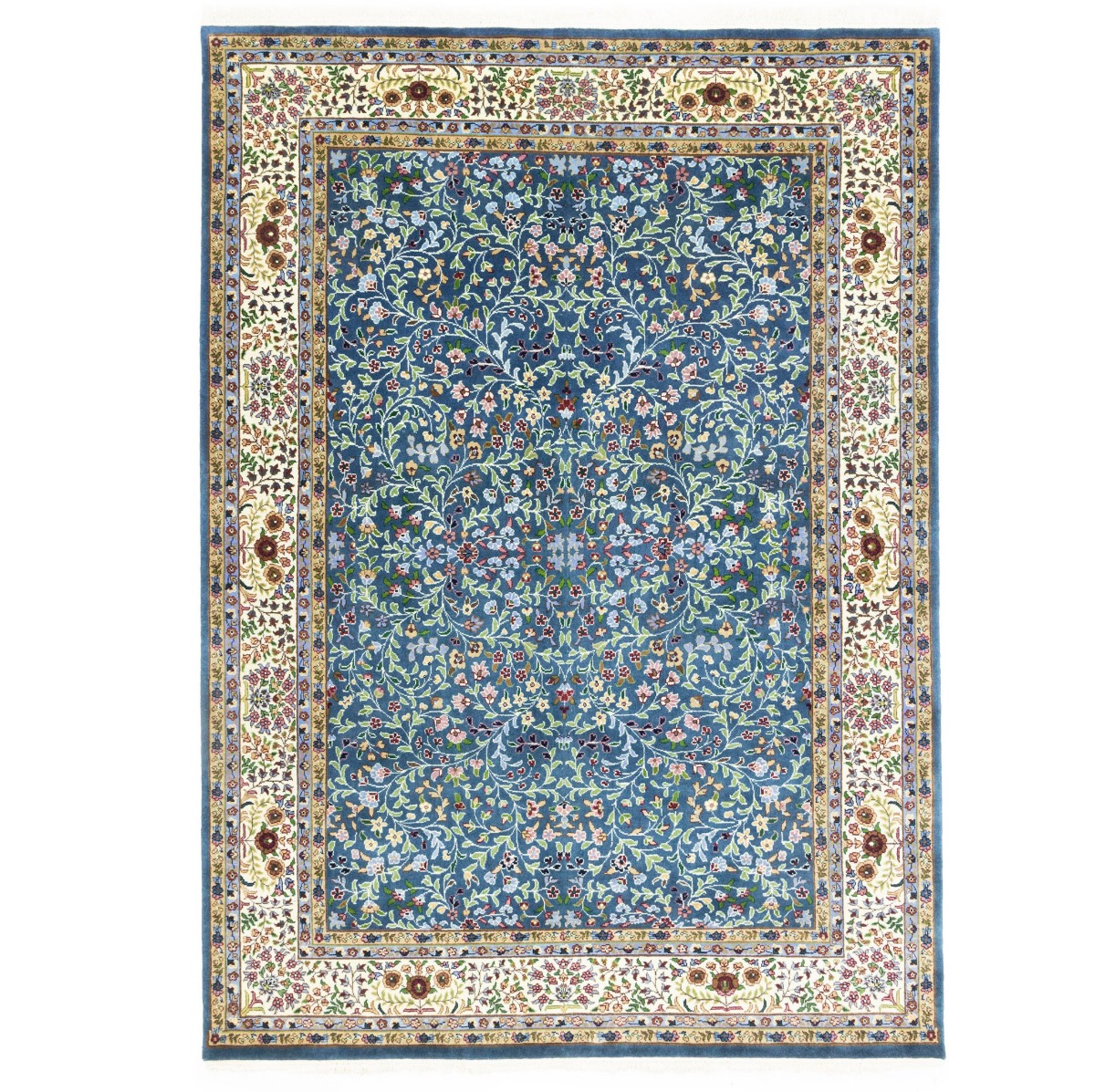 Blue & Cream Floral 7X9 Kirman Oriental Rug