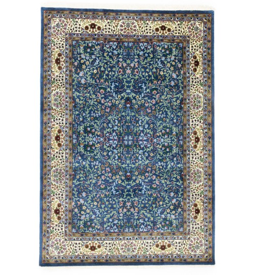 Blue & Cream Floral 6'4X9'3 Kirman Oriental Rug