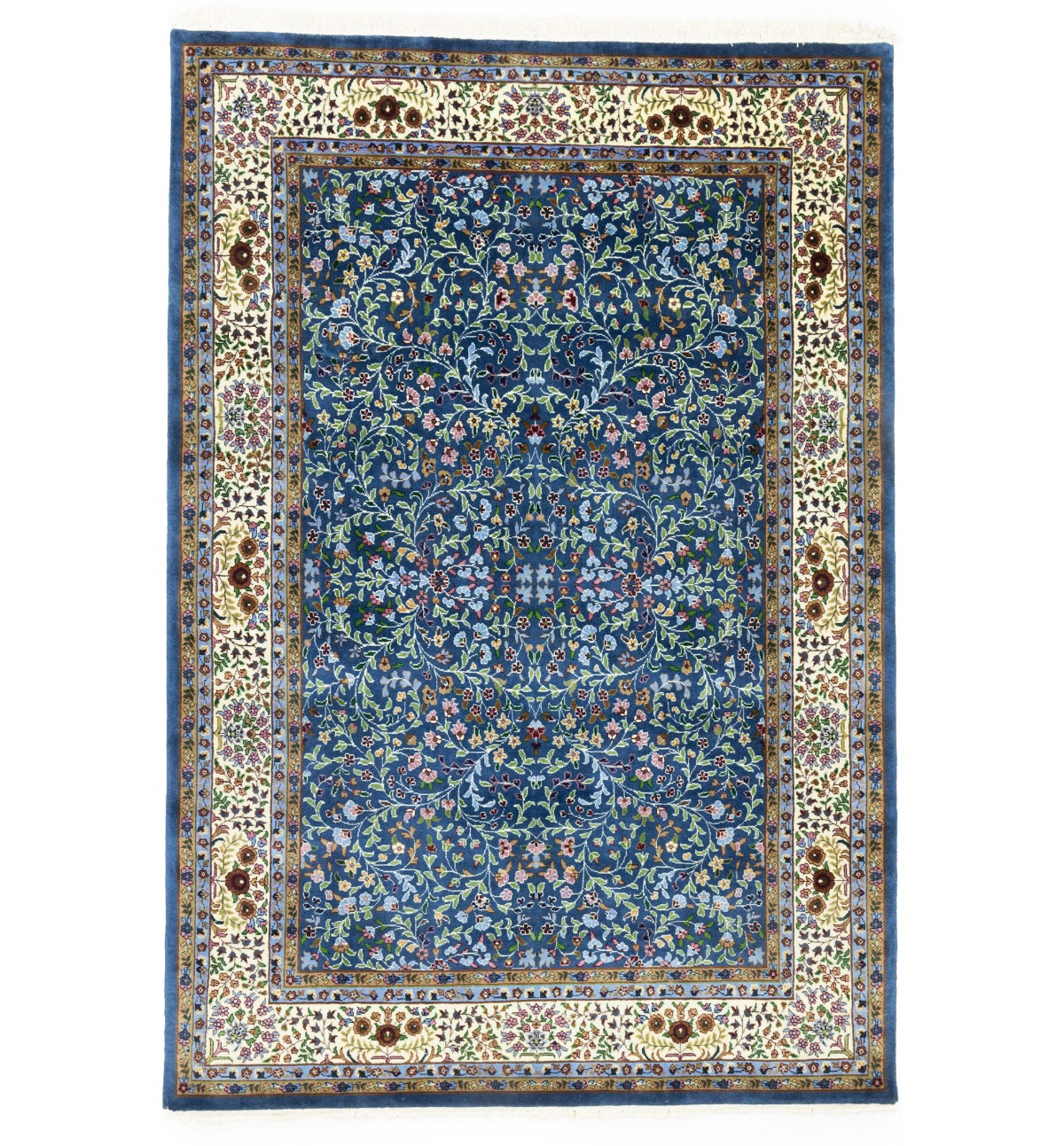 Blue & Cream Floral 6'4X9'3 Kirman Oriental Rug