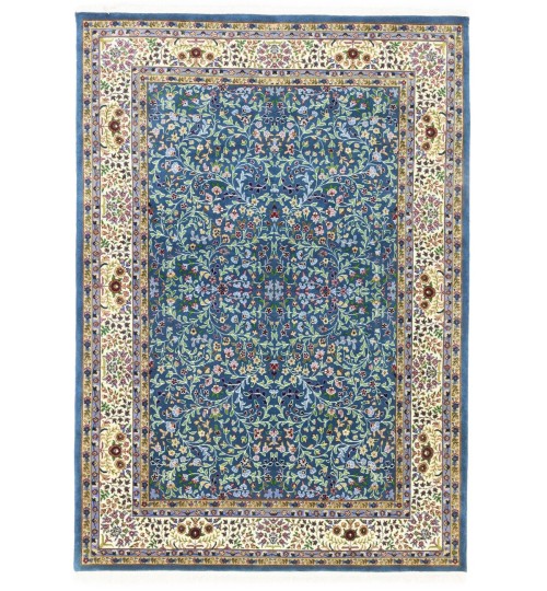 Blue & Cream Floral 6'6X9'3 Kirman Oriental Rug