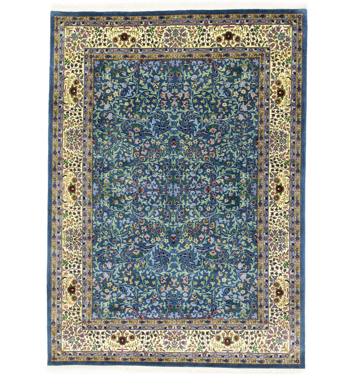 Blue & Cream Floral 6'6X9'0 Kirman Oriental Rug