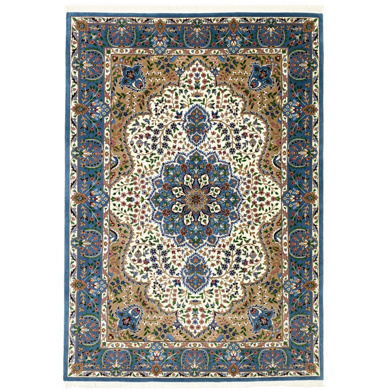 Cream & Blue Floral 6'4X9'1 Kirman Oriental Rug