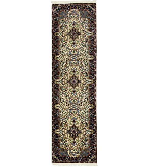 Cream & Navy Floral 3X10 Kirman Oriental Runner Rug