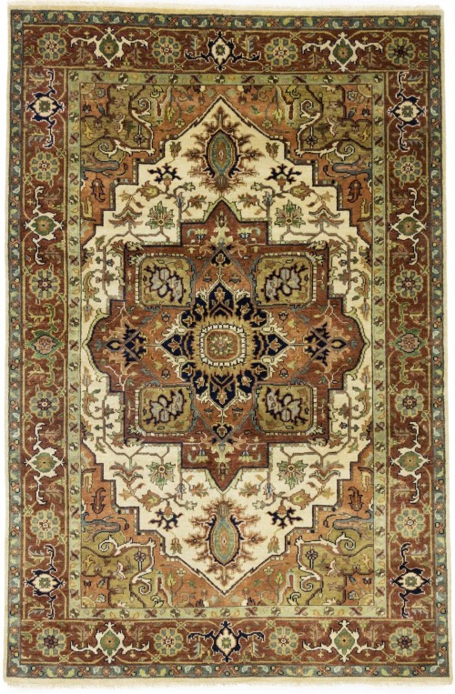 Cream Geometric 9X12 Heriz Serapi Oriental Rug