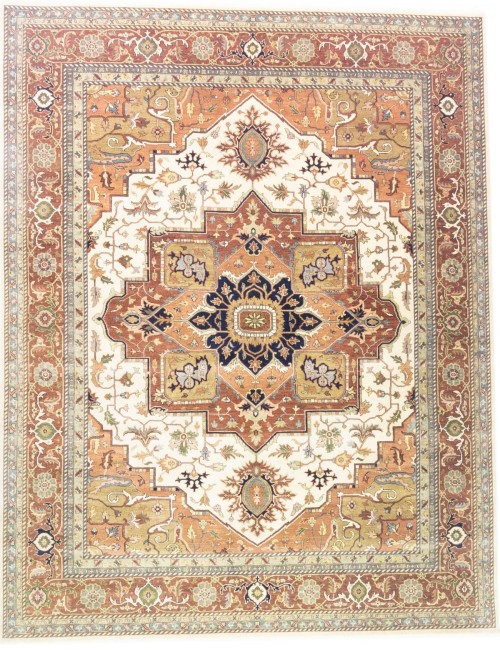 Cream Geometric 12X15 Heriz Serapi Oriental Rug