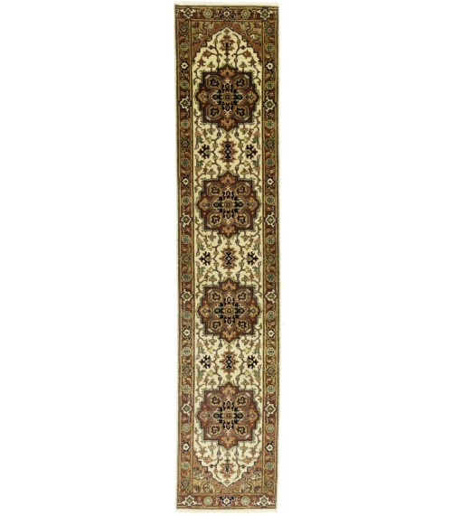 Cream Geometric 3X12 Heriz Serapi Oriental Runner Rug