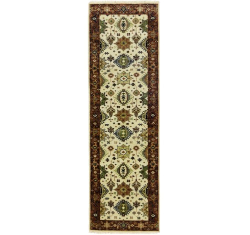 Cream & Rust Tribal Geometric 3X8 Indo-Karajeh Oriental  Runner Rug