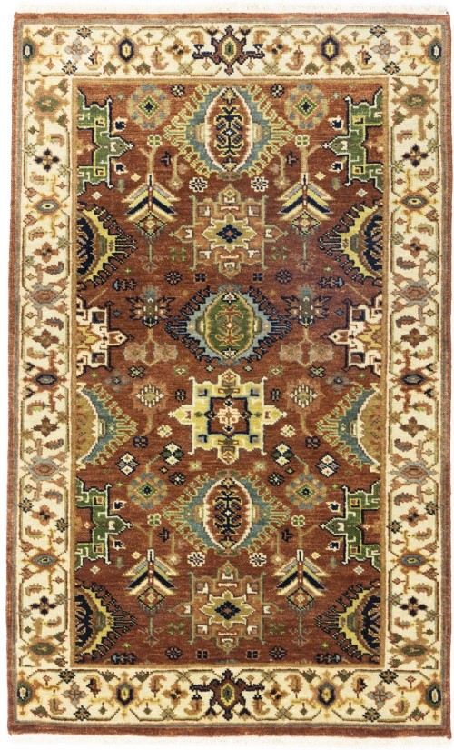 Rust & Cream Tribal Geometric 3X5 Indo-Karajeh Oriental Rug