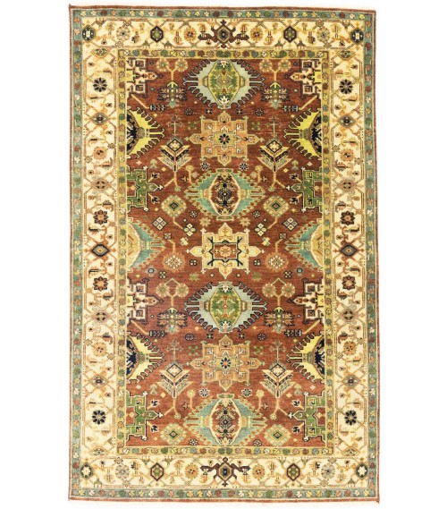 Rust & Cream Tribal Geometric 5X8 Indo-Karajeh Oriental Rug