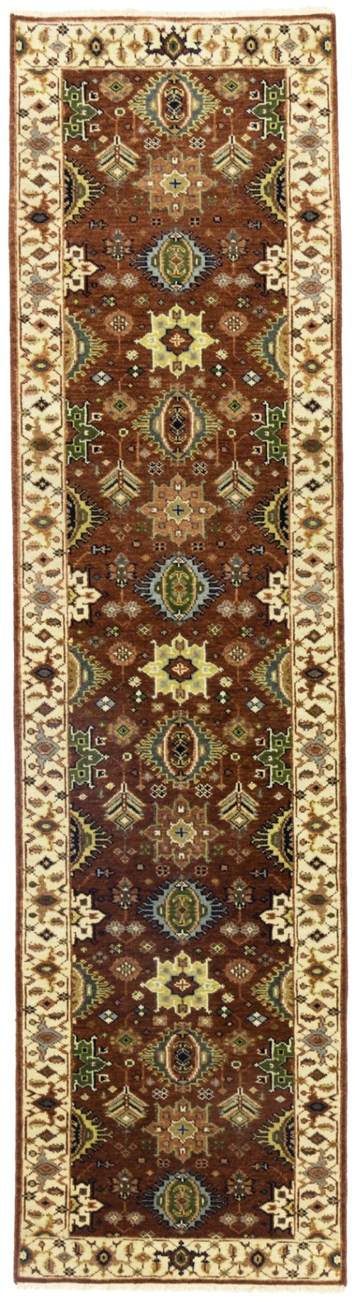 Rust & Cream Tribal Geometric 3X10 Indo-Karajeh Oriental Runner Rug