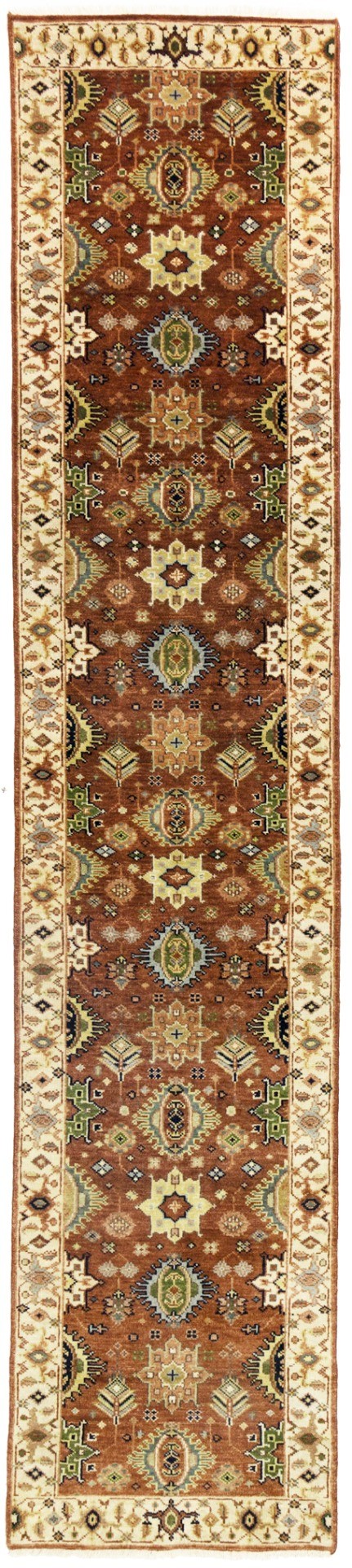 Rust & Cream Tribal Geometric 3X12 Indo-Karajeh Oriental Runner Rug