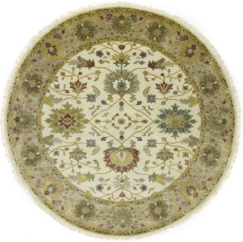 Cream Floral Osh Chobi 8X8 Peshawar Oriental Round Rug