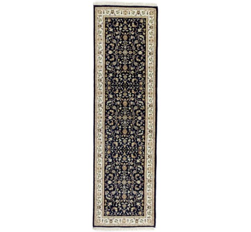 Dark Navy Floral 2'5X8'4 Indo-Nain Oriental Runner Rug