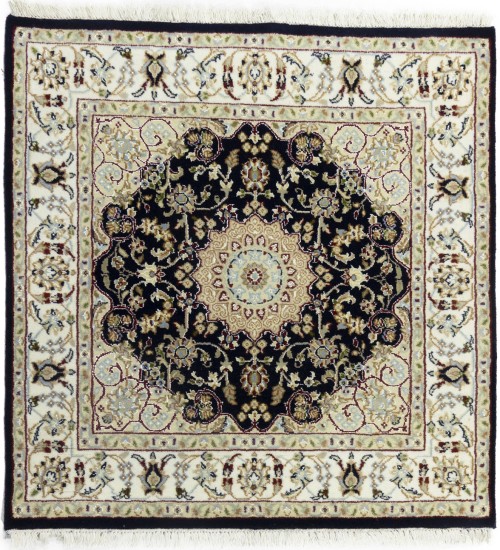 Dark Navy Floral 3X3 Indo-Nain Oriental Square Rug