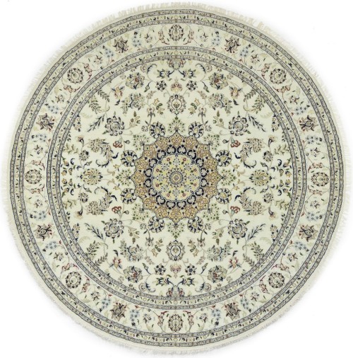 Cream Floral 9X9 Indo-Nain Oriental Round Rug