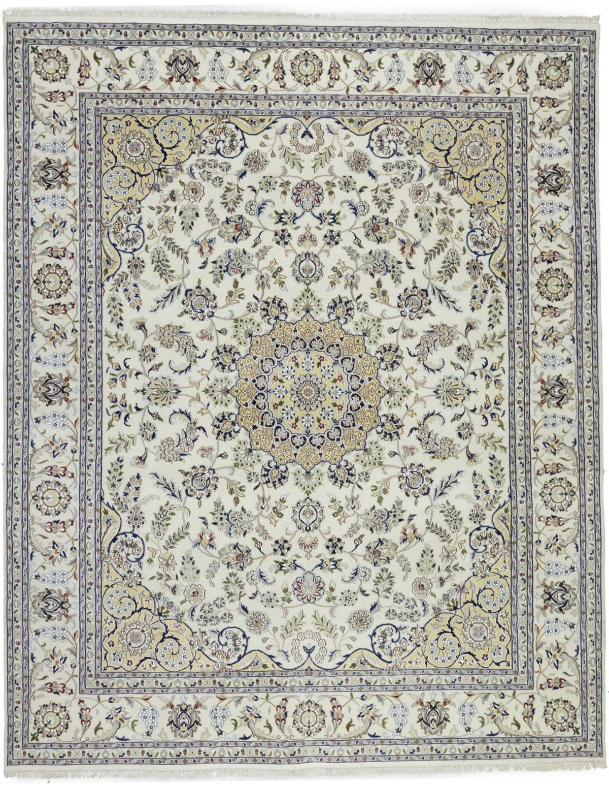 Cream Floral 8X10 Indo-Nain Oriental Rug