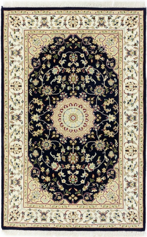 Dark Navy Floral 3X4 Indo-Nain Oriental Rug