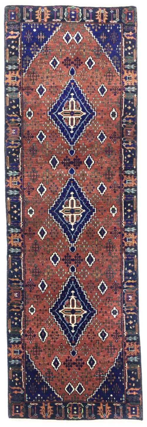 Rust & Navy Tribal 3X8 Indo-Joshaghan Oriental Runner Rug