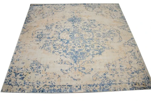 Blue Distressed Floral Modern 9X9 Hand-Loomed Square Rug