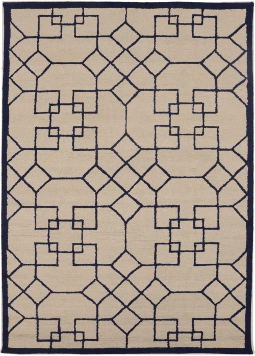 Cream & Purple-navy Geometric 5X8 Hand-Tufted Modern Rug