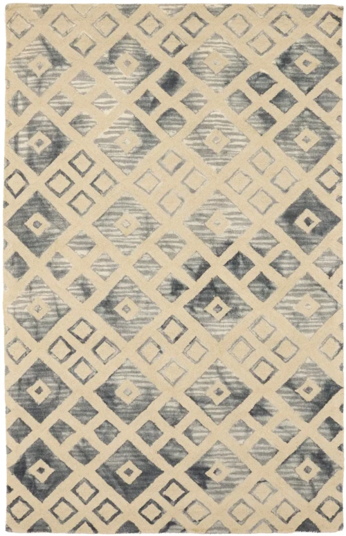 Cream & Gray Geometric 5X8 Hand-Tufted Modern Rug