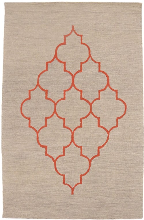 Beige & Orange Trellis 5X8 Hand-Tufted Modern Rug