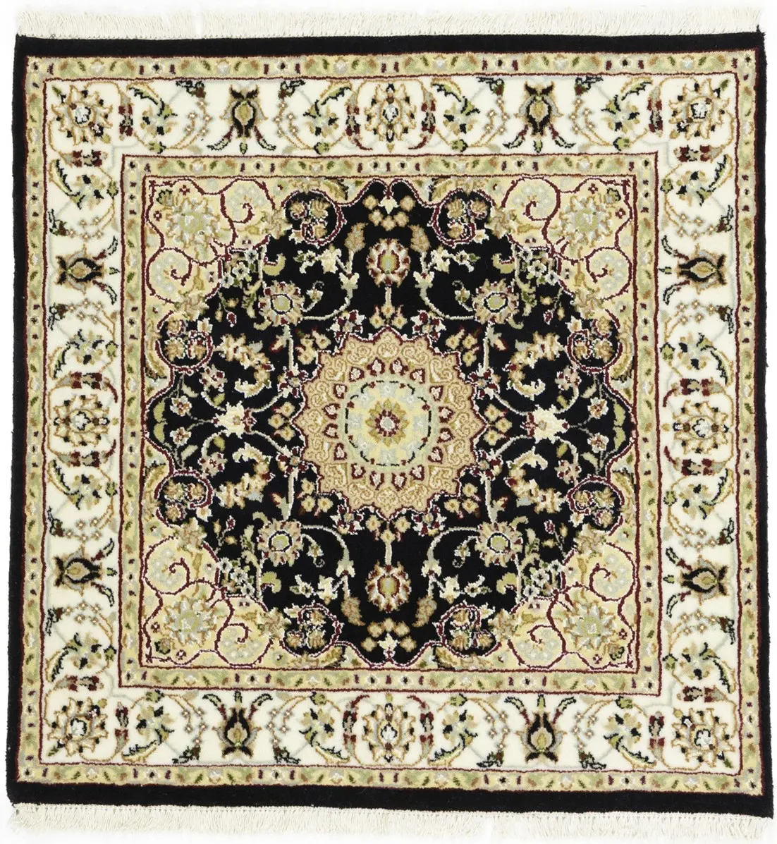 Black Floral 5X5 Indo-Nain Oriental Square Rug