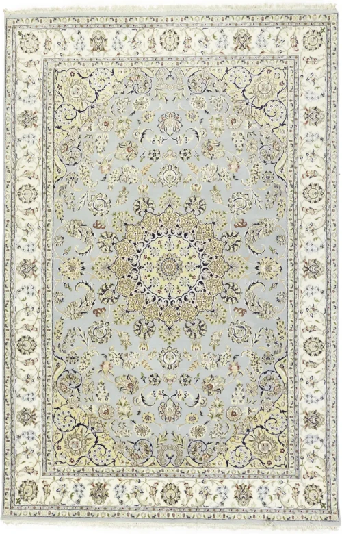 Light Blue-gray Floral 7X10 Indo-Nain Oriental Rug