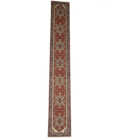 Red Floral 2'5X16 Heriz Serapi Oriental Runner Rug