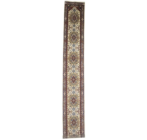 Cream Floral 3X19 Heriz Serapi Oriental Runner Rug