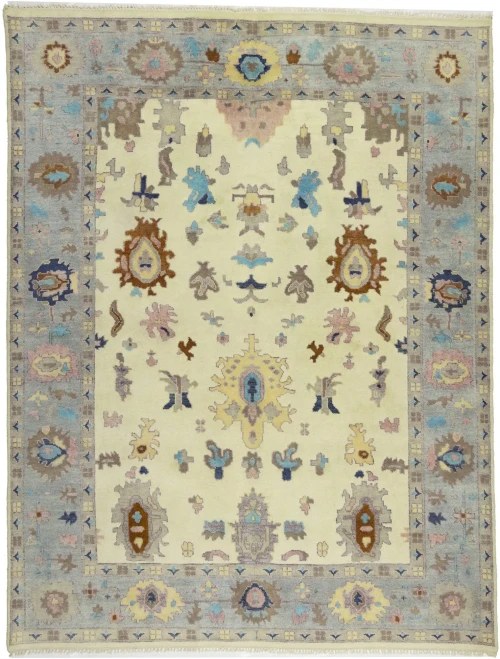 Cream Floral Colorfast 9X12 Oushak Chobi Oriental Rug