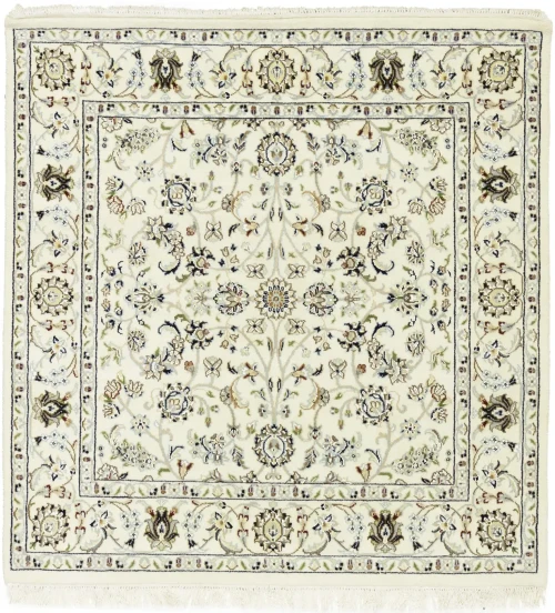 Cream Floral 4X4 Indo-Nain Oriental Square Rug