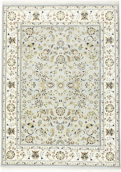 Light Blue-gray Floral 5X7 Indo-Nain Oriental Rug