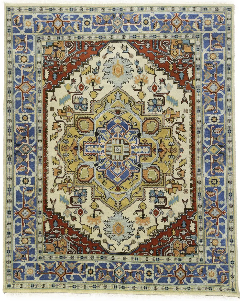 Cream Geometric 8X10 Heriz Serapi Oriental Rug