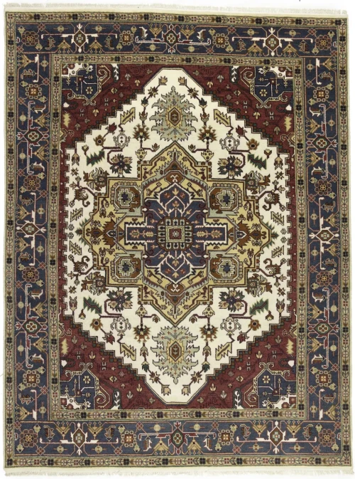 Cream Geometric 9X10 Heriz Serapi Oriental Rug