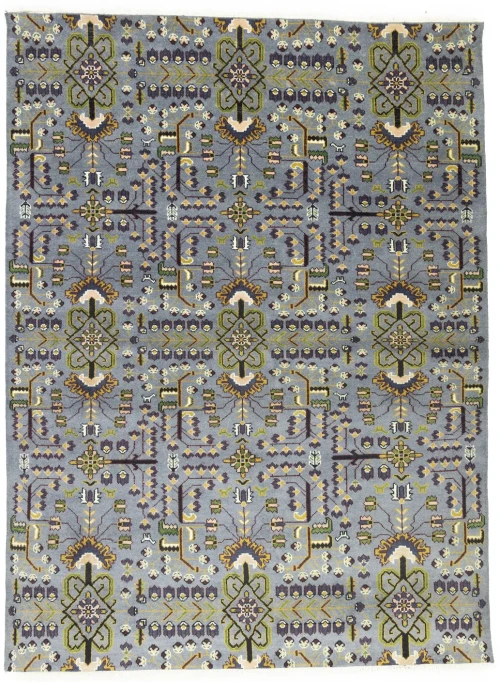 Gray Floral Tribal 9X12 Oriental Rug