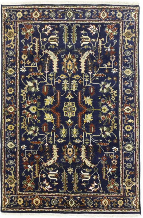 Dark Navy Floral 6X9 Indo-Mahal Oriental Rug