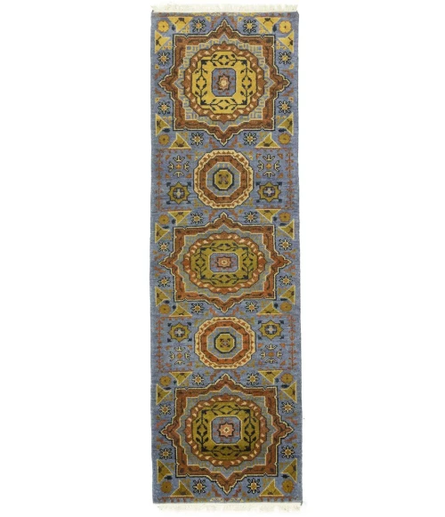 Blue Floral 2'7X10'3 Heriz Serapi Oriental Runner Rug