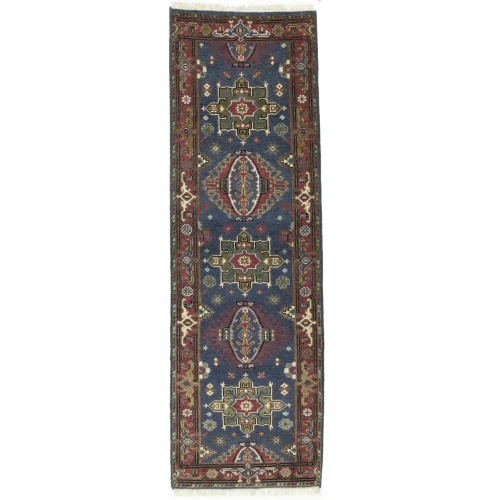 Gray Geometric 3X8 Indo-Karajeh Oriental Runner Rug