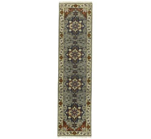 Gray Floral 2'7X10'2 Heriz Serapi Oriental Runner Rug